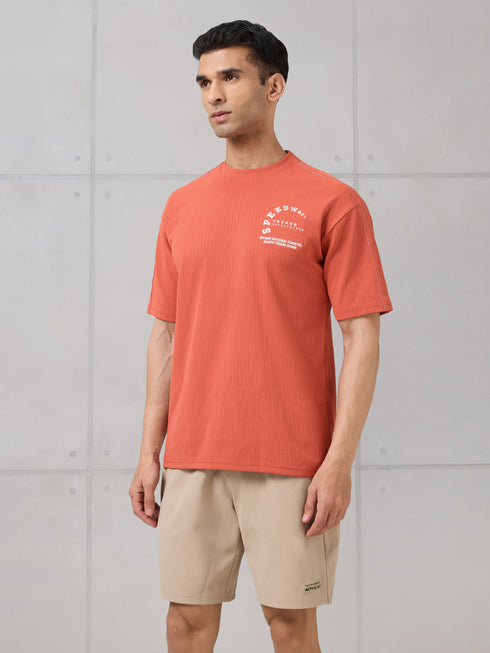 Men Round Neck Self Design Active Out Regular Fit T-Shirt with ELASTOPLUS