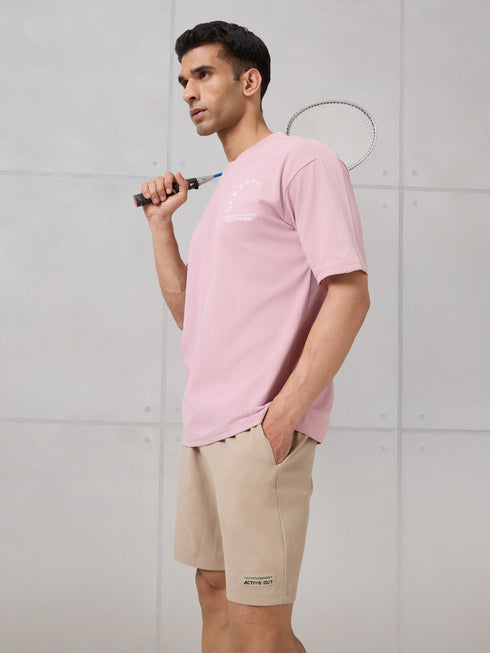 Men Round Neck Self Design Active Out Regular Fit T-Shirt with ELASTOPLUS