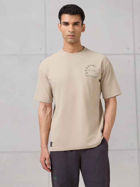 Men Round Neck Self Design Active Out Regular Fit T-Shirt with ELASTOPLUS