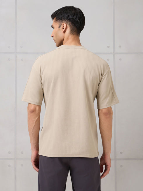 Men Round Neck Self Design Active Out Regular Fit T-Shirt with ELASTOPLUS