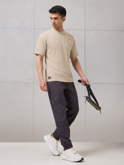 Men Round Neck Self Design Active Out Regular Fit T-Shirt with ELASTOPLUS