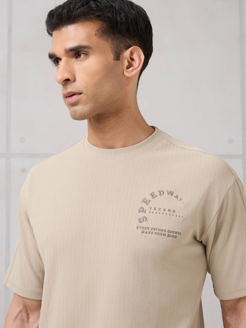 Men Round Neck Self Design Active Out Regular Fit T-Shirt with ELASTOPLUS