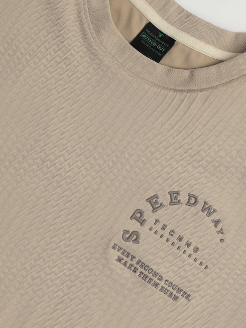 Men Round Neck Self Design Active Out Regular Fit T-Shirt with ELASTOPLUS