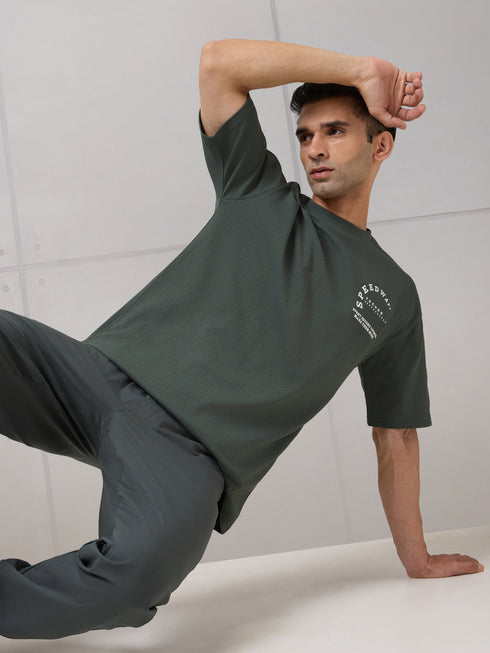 Men Round Neck Self Design Active Out Regular Fit T-Shirt with ELASTOPLUS