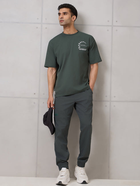 Men Round Neck Self Design Active Out Regular Fit T-Shirt with ELASTOPLUS