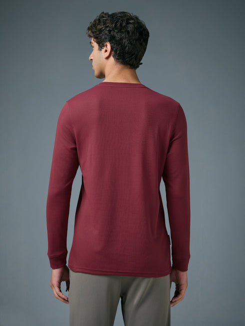 Men Self Design Slim Fit Henley Neck Sports T-Shirt with TECHNOCOOL+