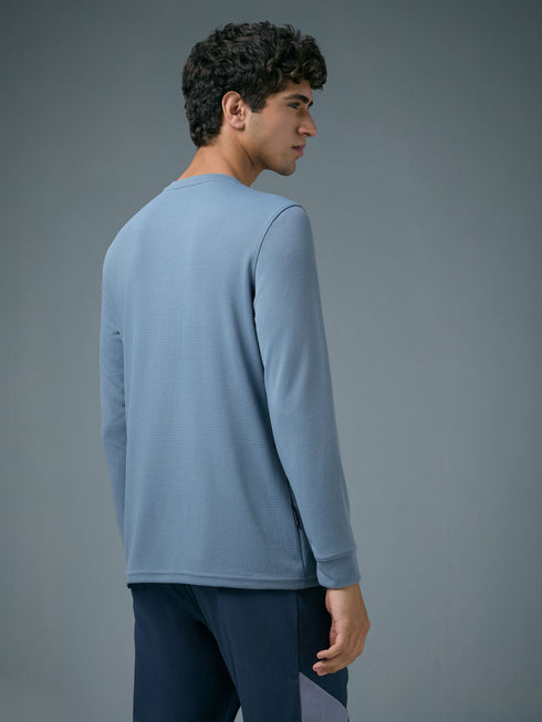 Men Self Design Slim Fit Henley Neck Sports T-Shirt with TECHNOCOOL+