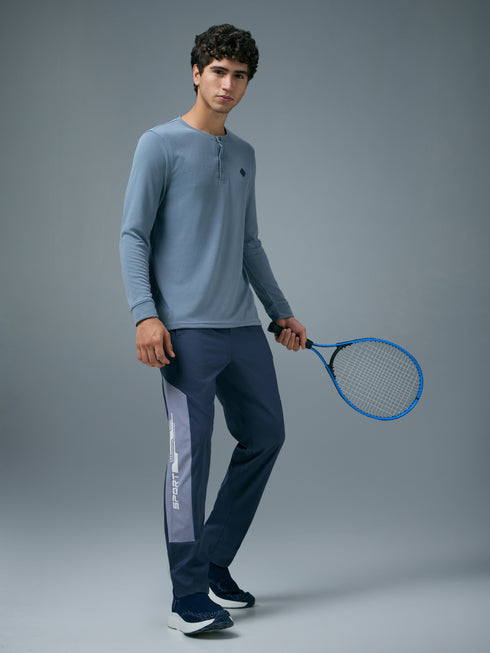 Men Self Design Slim Fit Henley Neck Sports T-Shirt with TECHNOCOOL+