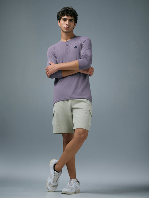 Men Self Design Slim Fit Henley Neck Sports T-Shirt with TECHNOCOOL+