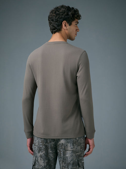 Men Self Design Slim Fit Henley Neck Sports T-Shirt with TECHNOCOOL+