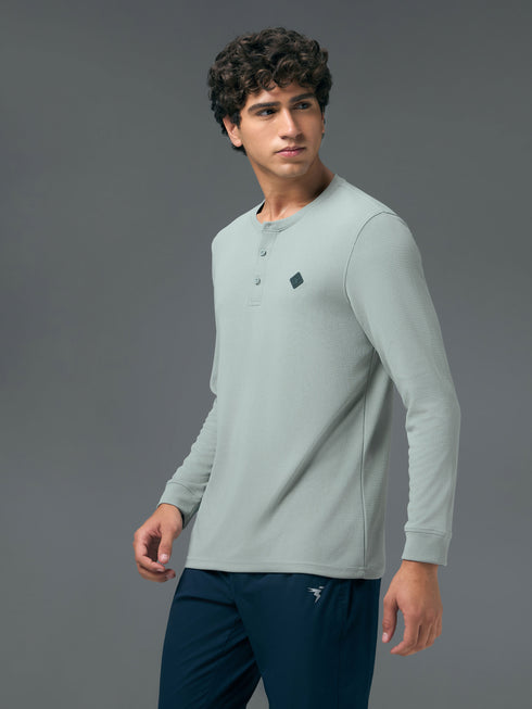 Men Self Design Slim Fit Henley Neck Sports T-Shirt with TECHNOCOOL+