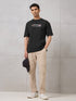 Men Round Neck Typography Printed Active Out Slim Fit T-Shirt with ELASTOPLUS