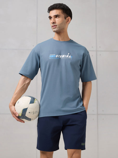 Men Round Neck Typography Printed Active Out Slim Fit T-Shirt with ELASTOPLUS