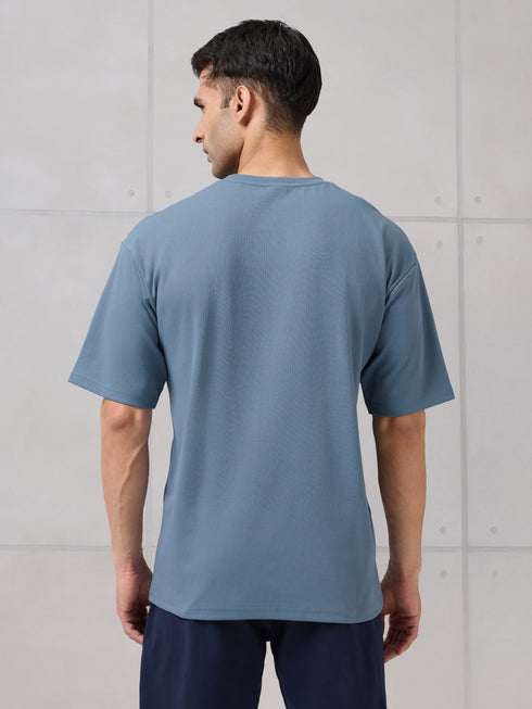 Men Round Neck Typography Printed Active Out Slim Fit T-Shirt with ELASTOPLUS