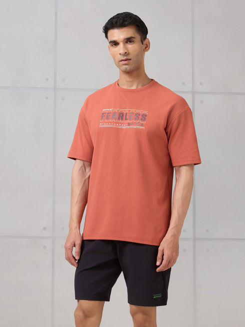 Men Round Neck Typography Printed Active Out Slim Fit T-Shirt with ELASTOPLUS