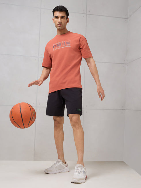 Men Round Neck Typography Printed Active Out Slim Fit T-Shirt with ELASTOPLUS