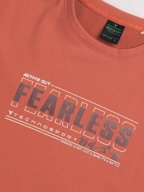 Men Round Neck Typography Printed Active Out Slim Fit T-Shirt with ELASTOPLUS