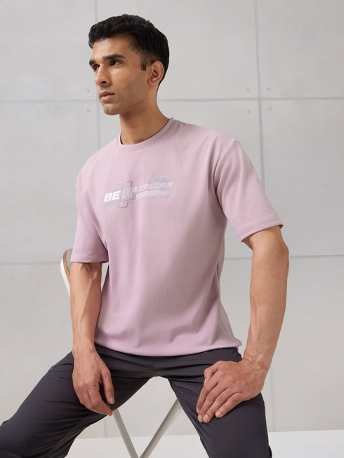 Men Round Neck Typography Printed Active Out Slim Fit T-Shirt with ELASTOPLUS