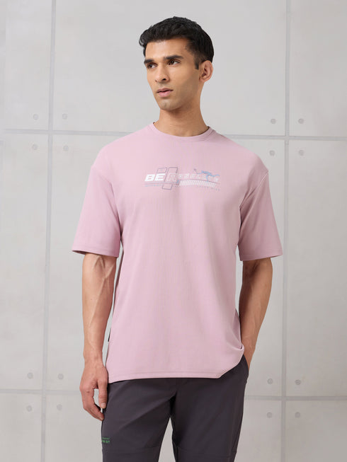 Men Round Neck Typography Printed Active Out Slim Fit T-Shirt with ELASTOPLUS