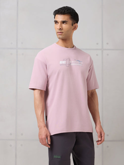 Men Round Neck Typography Printed Active Out Slim Fit T-Shirt with ELASTOPLUS