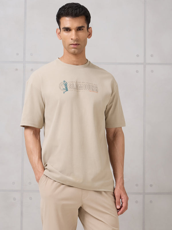 Men Round Neck Typography Printed Active Out Slim Fit T-Shirt with ELASTOPLUS