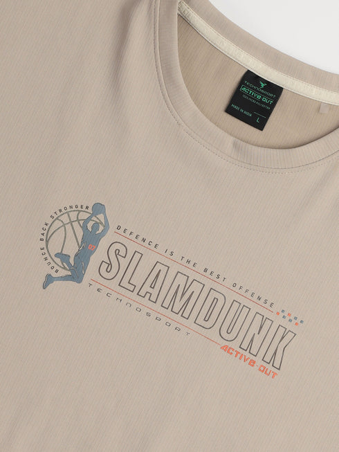Men Round Neck Typography Printed Active Out Slim Fit T-Shirt with ELASTOPLUS