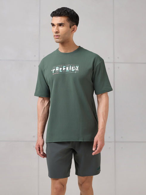 Men Round Neck Typography Printed Active Out Slim Fit T-Shirt with ELASTOPLUS