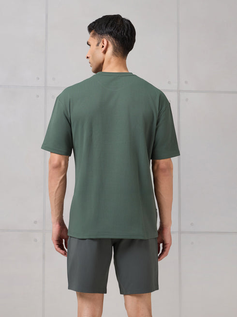 Men Round Neck Typography Printed Active Out Slim Fit T-Shirt with ELASTOPLUS