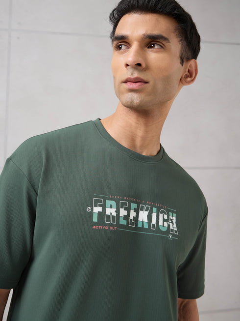 Men Round Neck Typography Printed Active Out Slim Fit T-Shirt with ELASTOPLUS