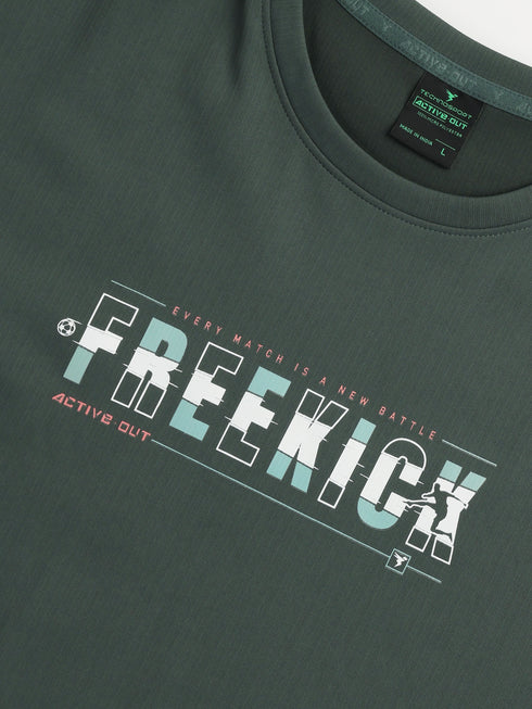 Men Round Neck Typography Printed Active Out Slim Fit T-Shirt with ELASTOPLUS