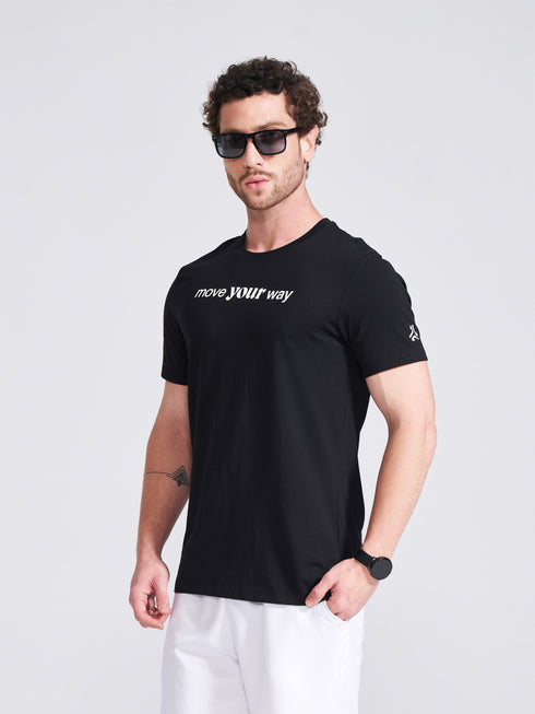 Men's Black Printed Round Neck T-Shirt
