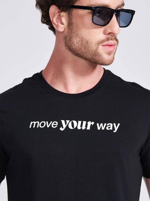 Men's Black Printed Round Neck T-Shirt