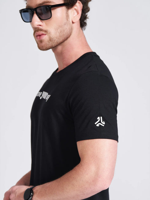Men's Black Printed Round Neck T-Shirt