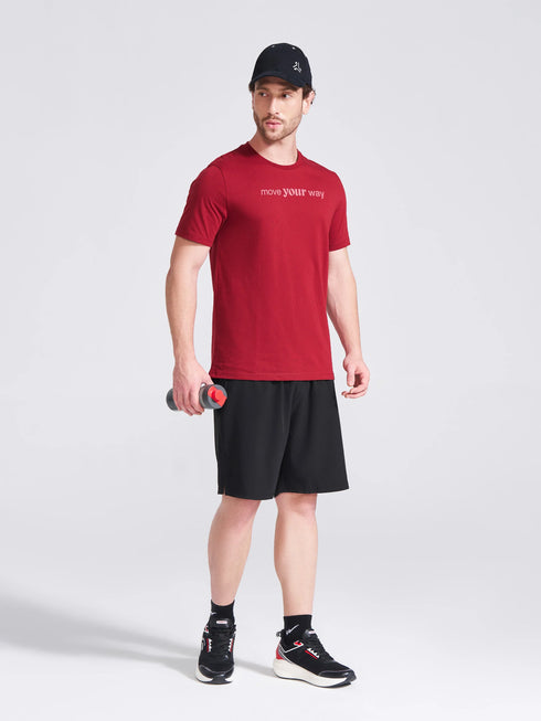 Men's Burgundy Printed Round Neck T-Shirt