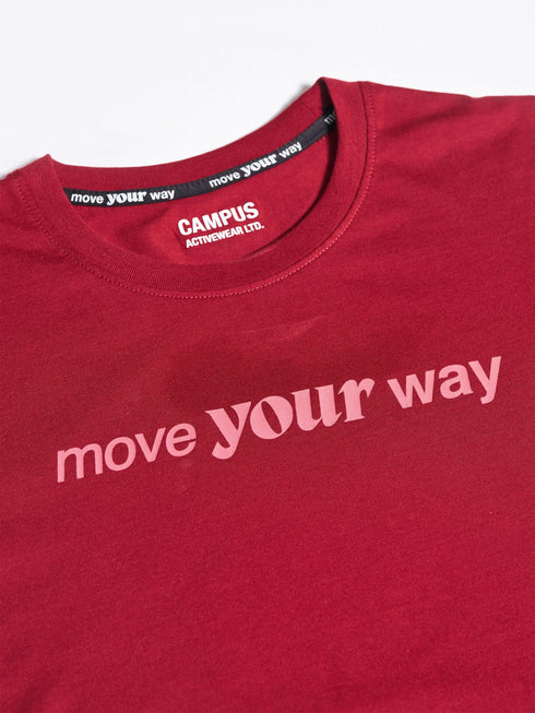 Men's Burgundy Printed Round Neck T-Shirt