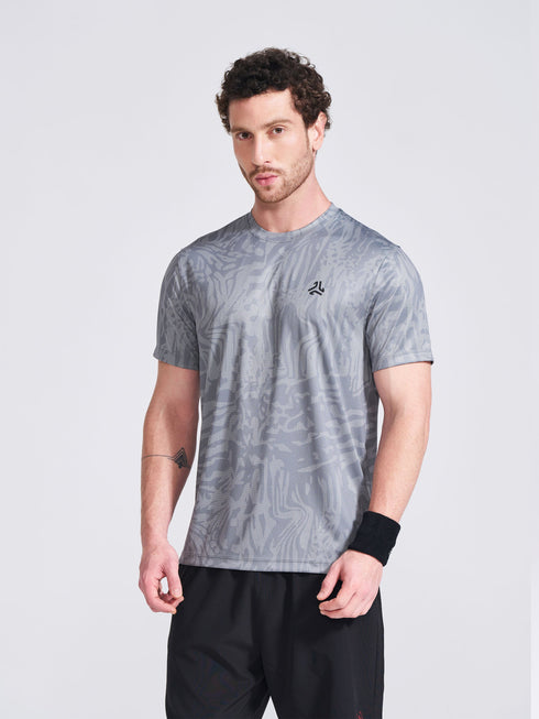 Men's Grey Printed Round Neck T-Shirt