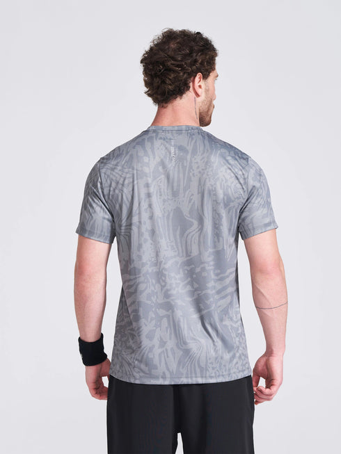Men's Grey Printed Round Neck T-Shirt