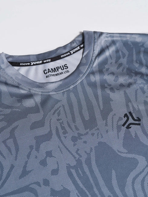 Men's Grey Printed Round Neck T-Shirt