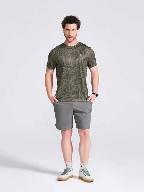 Men's Olive Printed Round Neck T-Shirt