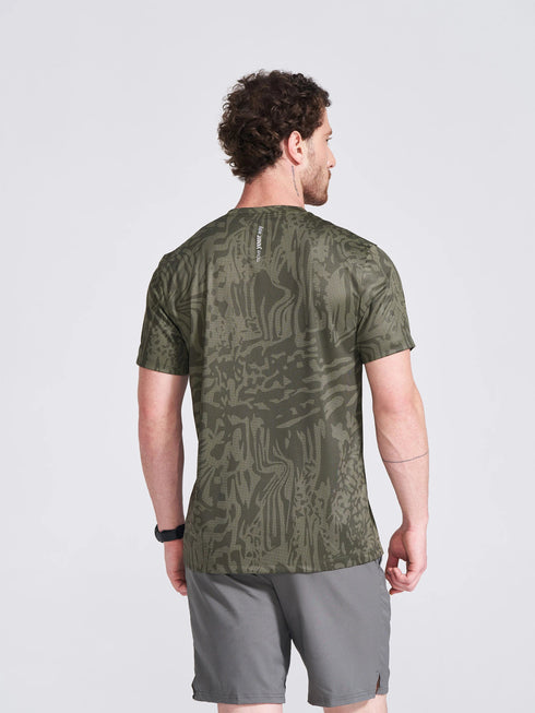 Men's Olive Printed Round Neck T-Shirt