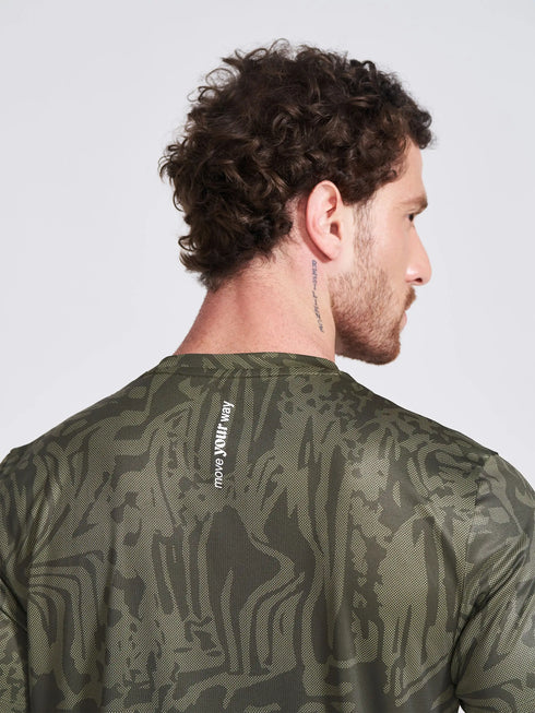 Men's Olive Printed Round Neck T-Shirt