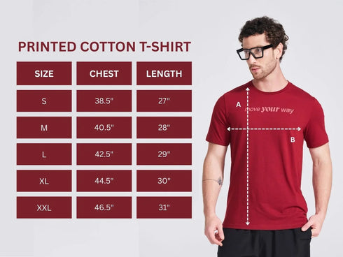 Men's Burgundy Printed Round Neck T-Shirt