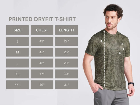 Men's Olive Printed Round Neck T-Shirt