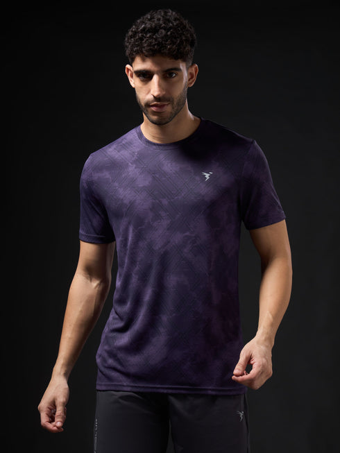 Men Abstract Print Slim Fit Crew Neck T-shirt with TECHNO COOL+