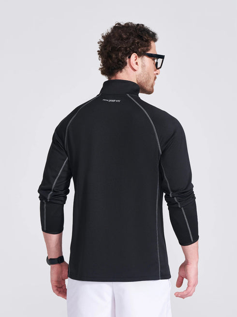 Men's Black Solid Stand Collar Jacket
