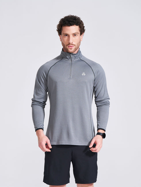 Men's Grey Solid Stand Collar Jacket