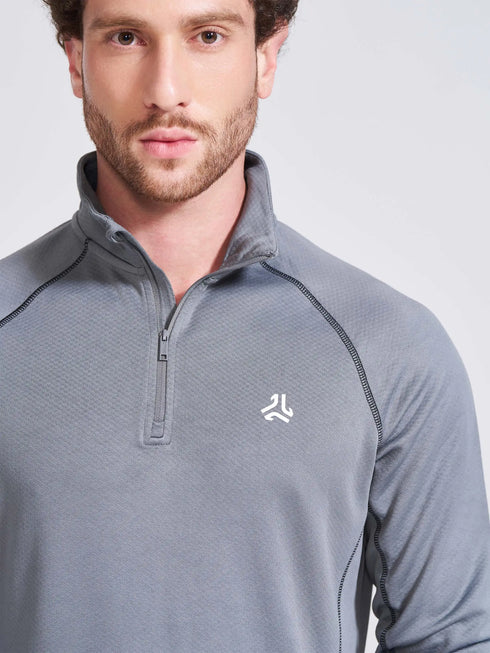 Men's Grey Solid Stand Collar Jacket