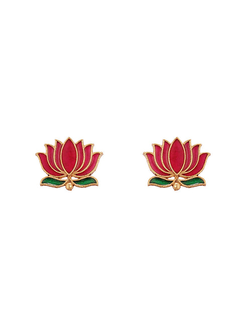 Elegant Lotus Motif Gold-Plated Necklace & Earrings Set