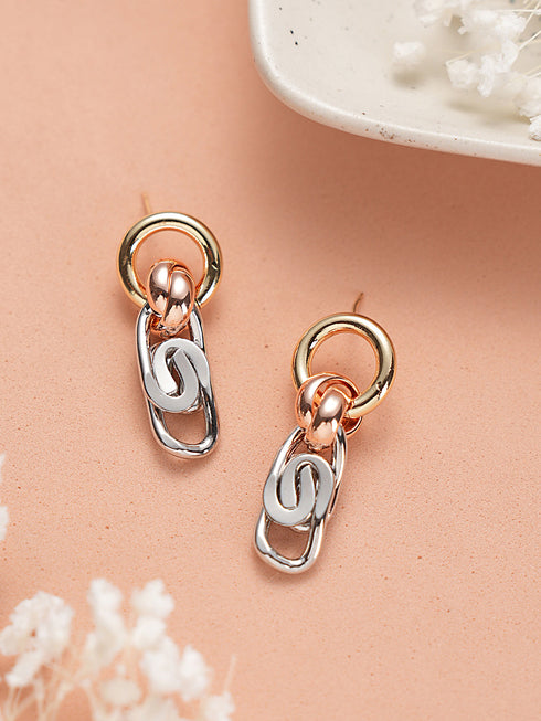 Anti-Tarnish 3 Toned Chain Dangle Handcrafted Earrings
