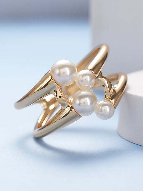 Anti-Tarnish Gold Plated Big Pearl Studded Cuff Kada Bracelet